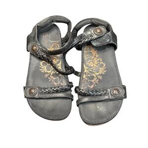 Aetrex Black Leather‎ Braided Strappy Gladiator Style Sandals
